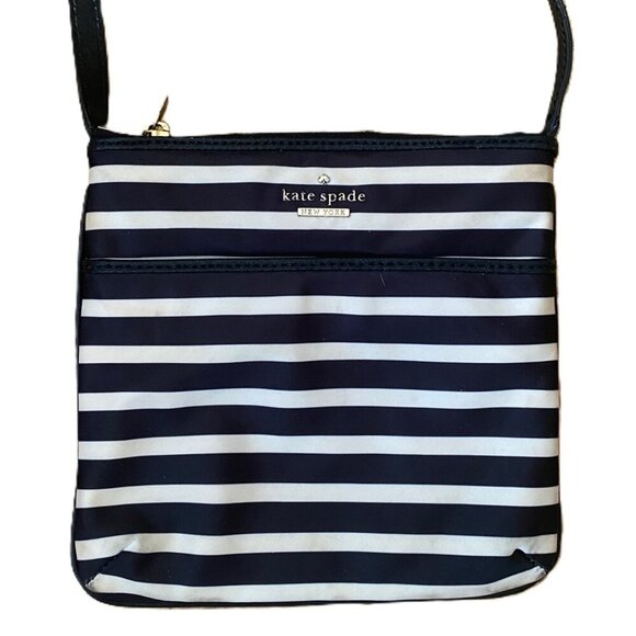 Kate Spade striped black and tan crossbody nylon purse bag - Picture 8 of 16